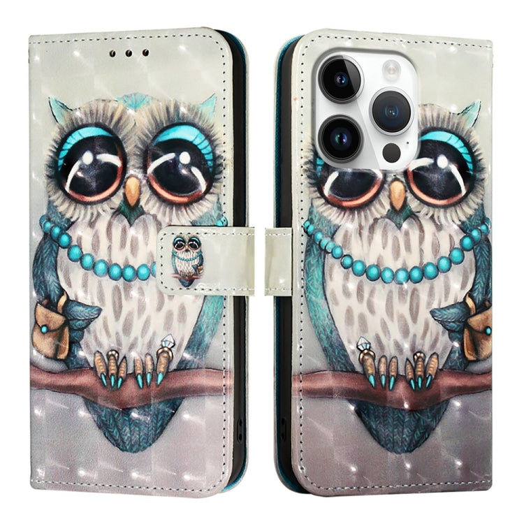 For iPhone 16 Pro 3D Painting Horizontal Flip Leather Phone Case(Grey Owl)