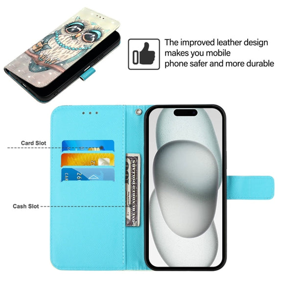 For iPhone 16 Pro 3D Painting Horizontal Flip Leather Phone Case(Grey Owl)