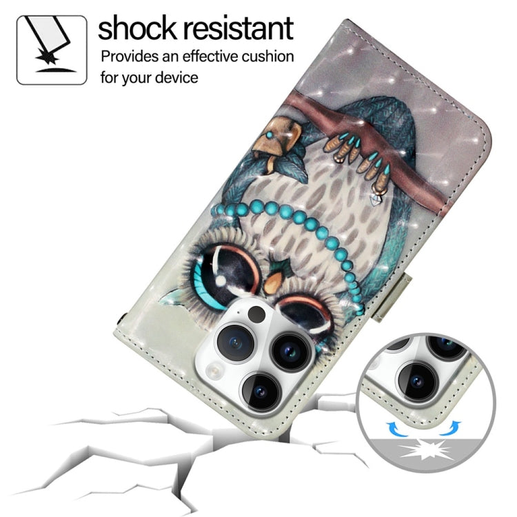 For iPhone 16 Pro 3D Painting Horizontal Flip Leather Phone Case(Grey Owl)