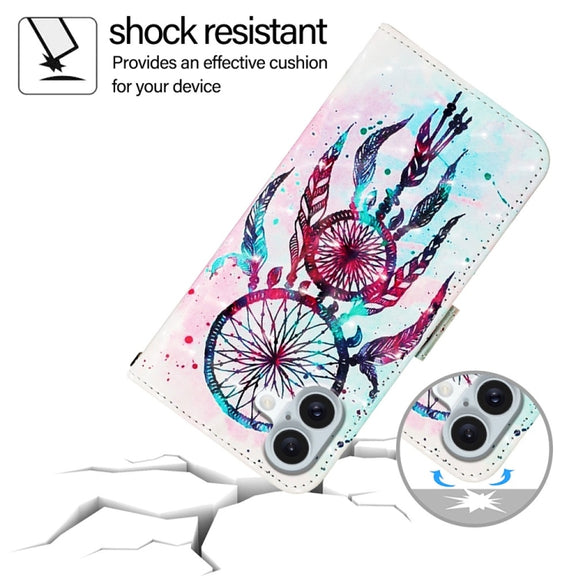 For iPhone 16 Plus 3D Painting Horizontal Flip Leather Phone Case(Color Drop Wind Chimes)