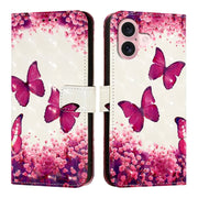 For iPhone 16 3D Painting Horizontal Flip Leather Phone Case(Rose Butterfly)