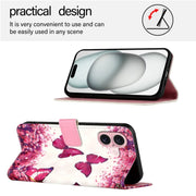 For iPhone 16 3D Painting Horizontal Flip Leather Phone Case(Rose Butterfly)