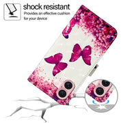 For iPhone 16 3D Painting Horizontal Flip Leather Phone Case(Rose Butterfly)