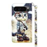 For Google Pixel 9 3D Painted Pattern Leather Phone Case(Naughty Cat)