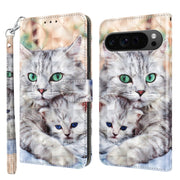 For Google Pixel 9 3D Painted Pattern Leather Phone Case(Two Loving Cats)