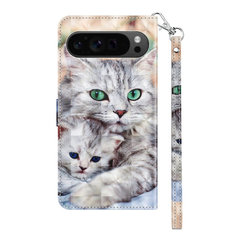 For Google Pixel 9 3D Painted Pattern Leather Phone Case(Two Loving Cats)