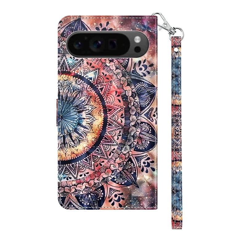 For Google Pixel 9 3D Painted Pattern Leather Phone Case(Colorful Mandala)