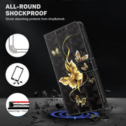 For Google Pixel 9 3D Painted Pattern Leather Phone Case(Golden Butterfly)