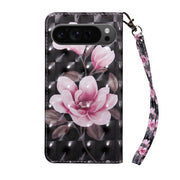 For Google Pixel 9 3D Painted Pattern Leather Phone Case(Pink Flower)