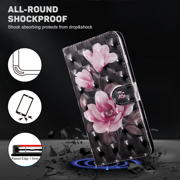 For Google Pixel 9 3D Painted Pattern Leather Phone Case(Pink Flower)