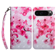 For Google Pixel 9 3D Painted Pattern Leather Phone Case(Red Flower)