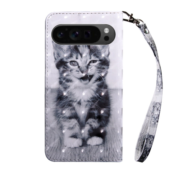For Google Pixel 9 3D Painted Pattern Leather Phone Case(Smile Cat)