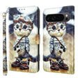 For Google Pixel 9 Pro 3D Painted Pattern Leather Phone Case(Naughty Cat) - Google Cases by PMC TechLife | Online Shopping South Africa | PMC TechLife | Buy Now Pay Later Mobicred