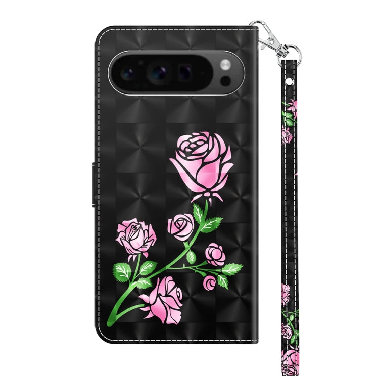 For Google Pixel 9 Pro 3D Painted Pattern Leather Phone Case(Rose)