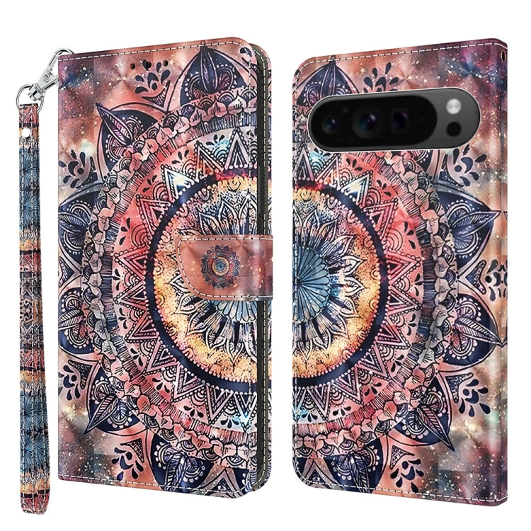 For Google Pixel 9 Pro 3D Painted Pattern Leather Phone Case(Colorful Mandala)