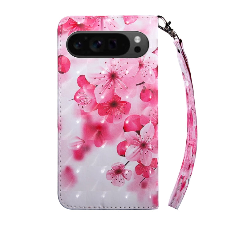 For Google Pixel 9 Pro 3D Painted Pattern Leather Phone Case(Red Flower)