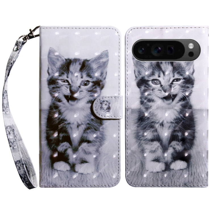For Google Pixel 9 Pro 3D Painted Pattern Leather Phone Case(Smile Cat)