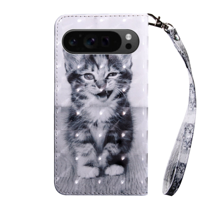 For Google Pixel 9 Pro 3D Painted Pattern Leather Phone Case(Smile Cat)