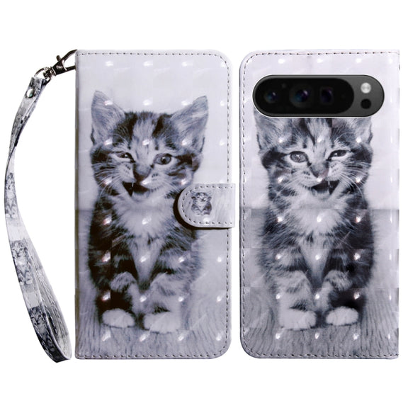 For Google Pixel 9 Pro 3D Painted Pattern Leather Phone Case(Smile Cat)