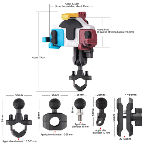 MOTOSLG Crab Motorcycle Phone Clamp Bracket L-Type Rear Mirror Mount(Yellow Blue White)