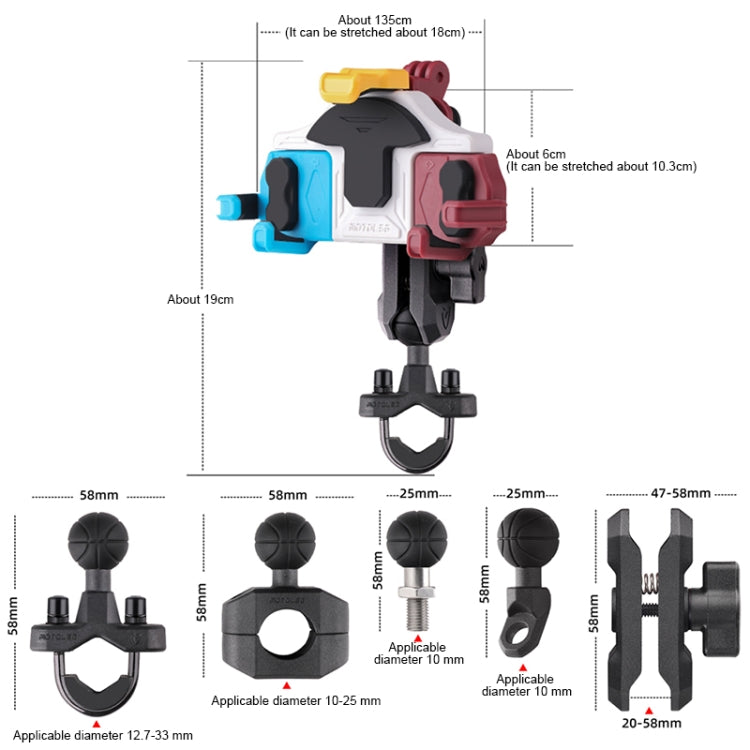 MOTOSLG Crab Motorcycle Phone Clamp Bracket O-Type Rear Mirror Mount(Black)
