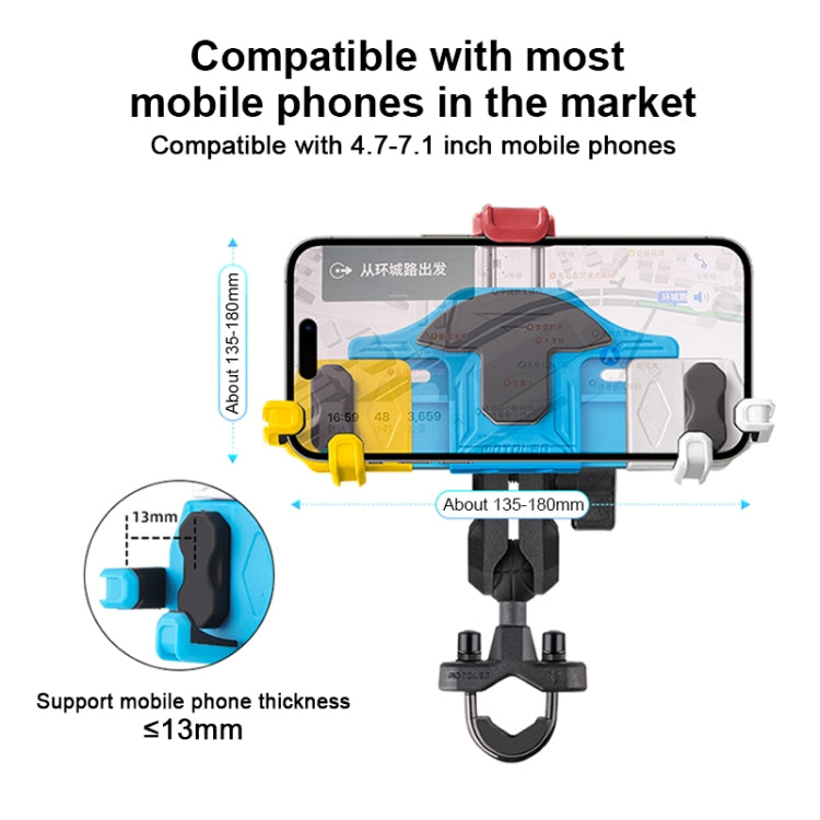 MOTOSLG Crab Motorcycle Phone Clamp Bracket O-Type Rear Mirror Mount with Anti-theft Lock(Yellow Blue White)