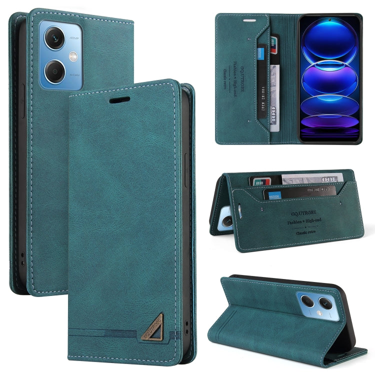 For Xiaomi Redmi Note 12 India/Poco X5 Skin Feel Anti-theft Brush Horizontal Flip Leather Case with Holder(Blue)