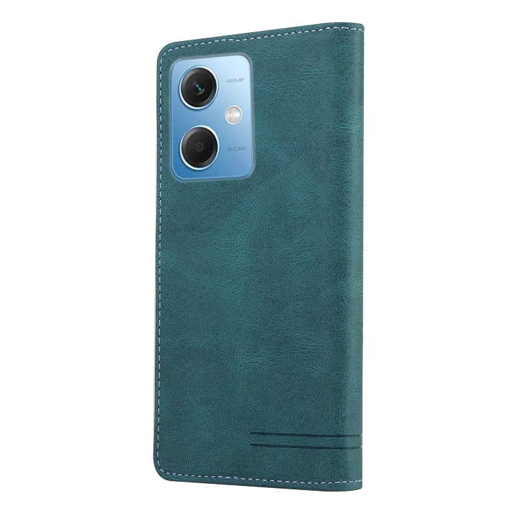 For Xiaomi Redmi Note 12 India/Poco X5 Skin Feel Anti-theft Brush Horizontal Flip Leather Case with Holder(Blue)