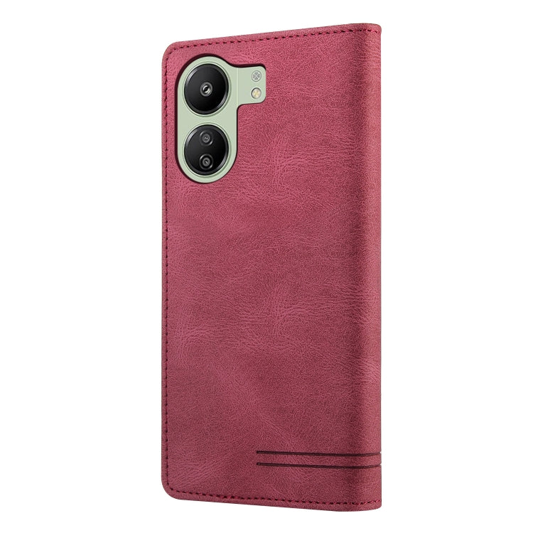 For Xiaomi Redmi 13C Skin Feel Anti-theft Brush Horizontal Flip Leather Case with Holder(Wine Red)