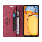 For Xiaomi Redmi 13C Skin Feel Anti-theft Brush Horizontal Flip Leather Case with Holder(Wine Red)