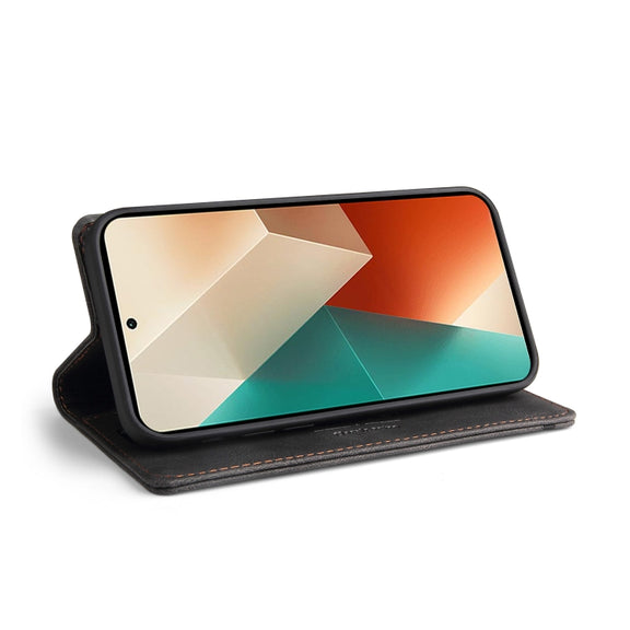 For Xiaomi Redmi Note 13 5G Skin Feel Anti-theft Brush Horizontal Flip Leather Case with Holder(Black)