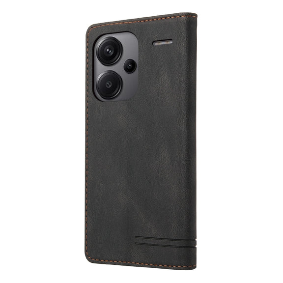 For Xiaomi Redmi Note 13 Pro+ Skin Feel Anti-theft Brush Horizontal Flip Leather Case with Holder(Black)