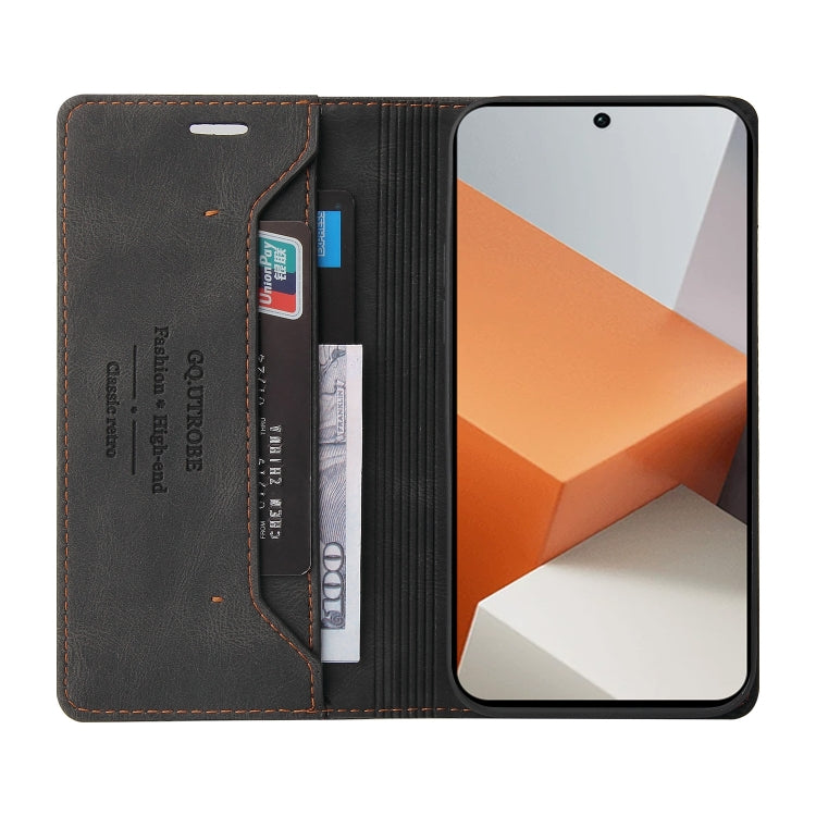 For Xiaomi Redmi Note 13 Pro+ Skin Feel Anti-theft Brush Horizontal Flip Leather Case with Holder(Black)