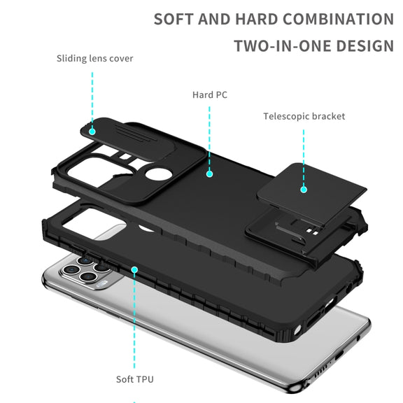 For Motorola Moto G Stylus 5G Stereoscopic Holder Sliding Camshield Phone Case(Black)