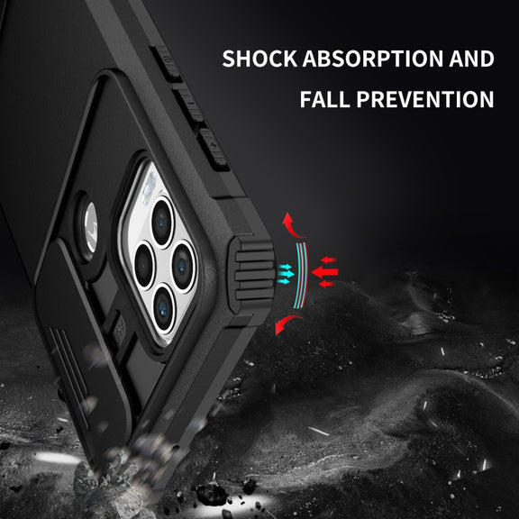 For Motorola Moto G Stylus 5G Stereoscopic Holder Sliding Camshield Phone Case(Black)