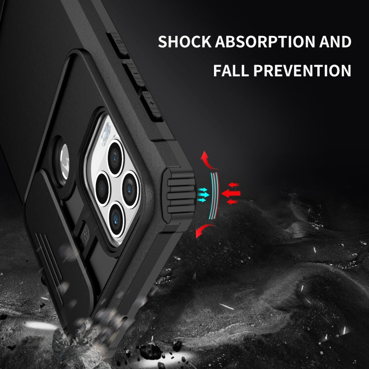 For Motorola Moto G Stylus 5G Stereoscopic Holder Sliding Camshield Phone Case(Black)