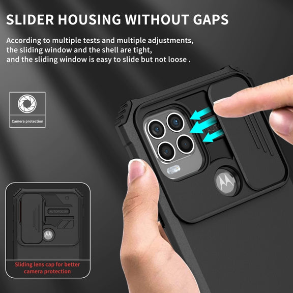 For Motorola Moto G Stylus 5G Stereoscopic Holder Sliding Camshield Phone Case(Black)