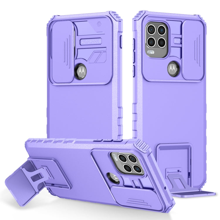 For Motorola Moto G Stylus 5G Stereoscopic Holder Sliding Camshield Phone Case(Purple)