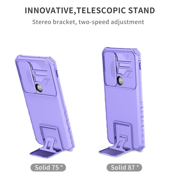 For Motorola Moto G Stylus 5G Stereoscopic Holder Sliding Camshield Phone Case(Purple)