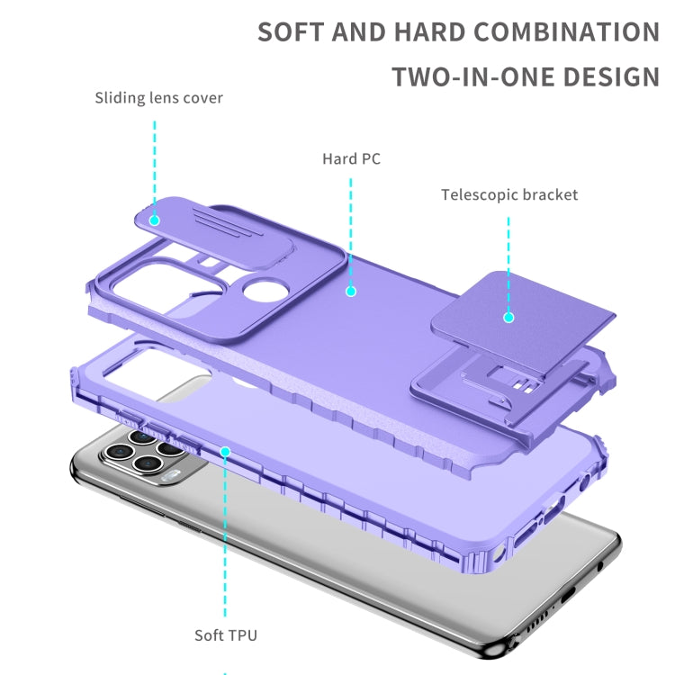 For Motorola Moto G Stylus 5G Stereoscopic Holder Sliding Camshield Phone Case(Purple)