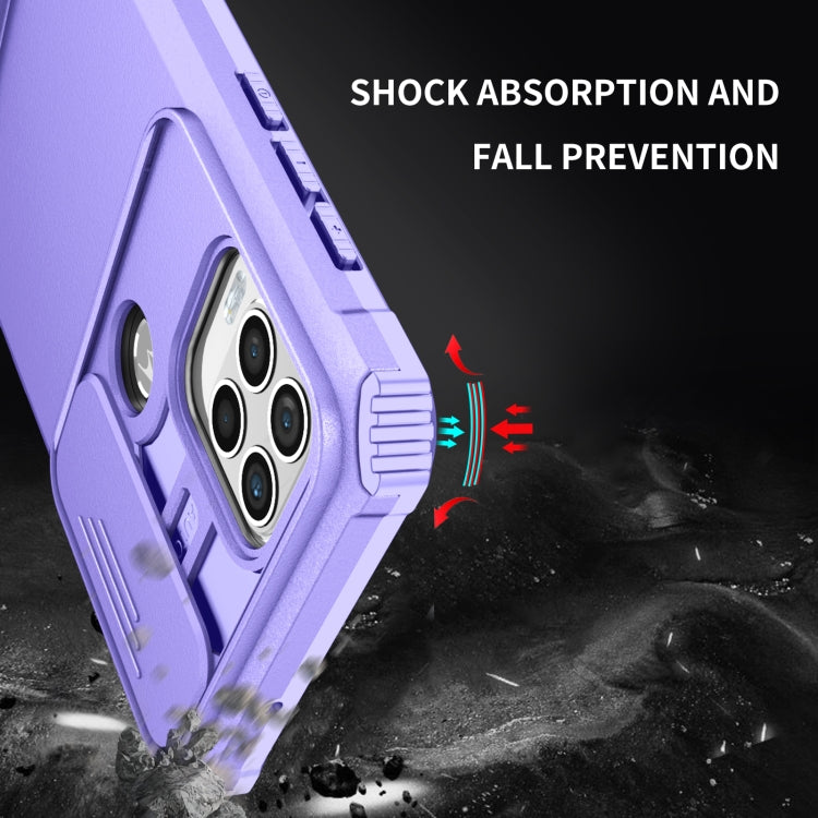 For Motorola Moto G Stylus 5G Stereoscopic Holder Sliding Camshield Phone Case(Purple)
