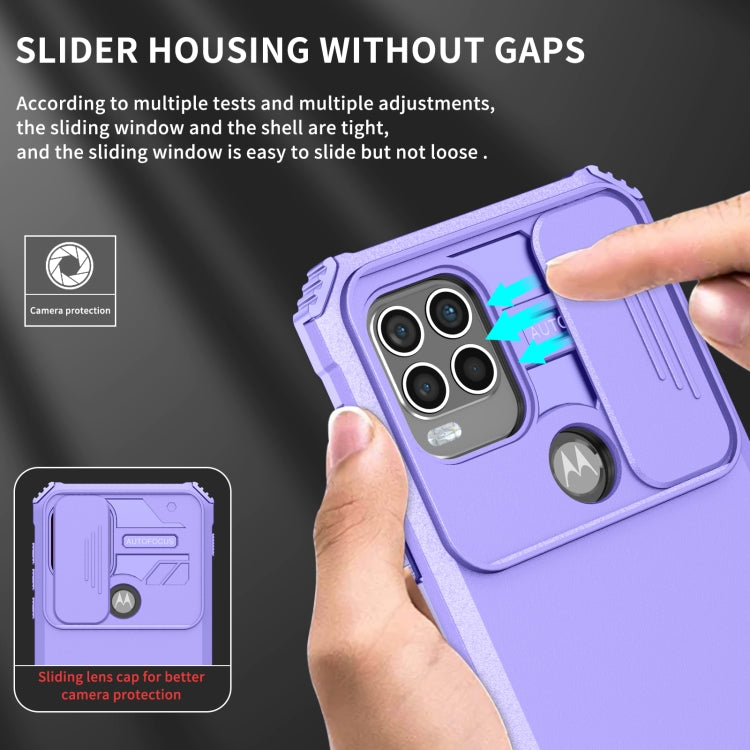 For Motorola Moto G Stylus 5G Stereoscopic Holder Sliding Camshield Phone Case(Purple)