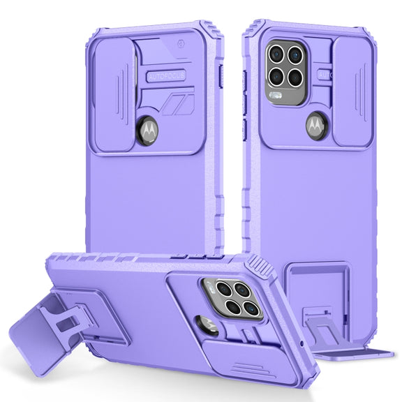 For Motorola Moto G Stylus 5G Stereoscopic Holder Sliding Camshield Phone Case(Purple)