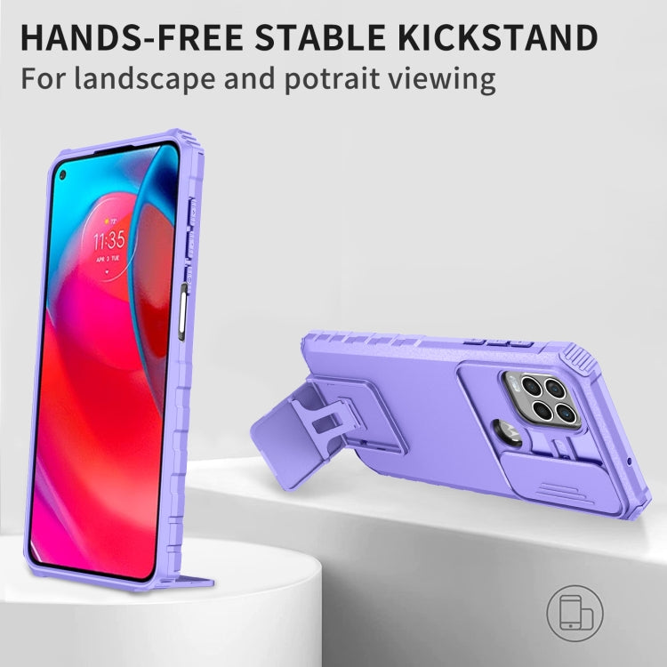 For Motorola Moto G Stylus 5G Stereoscopic Holder Sliding Camshield Phone Case(Purple)