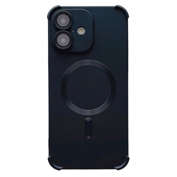For iPhone 16 Four Corner Shockproof Skin Feel MagSafe Magnetic Phone Case(Black)
