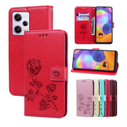 For Xiaomi Redmi Note 12 5G Global/Poco X5 Rose Embossed Flip PU Leather Phone Case(Red)