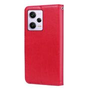 For Xiaomi Redmi Note 12 5G Global/Poco X5 Rose Embossed Flip PU Leather Phone Case(Red)