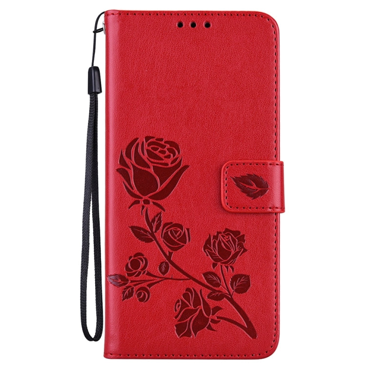 For Xiaomi Redmi Note 13 4G Rose Embossed Flip PU Leather Phone Case(Red)