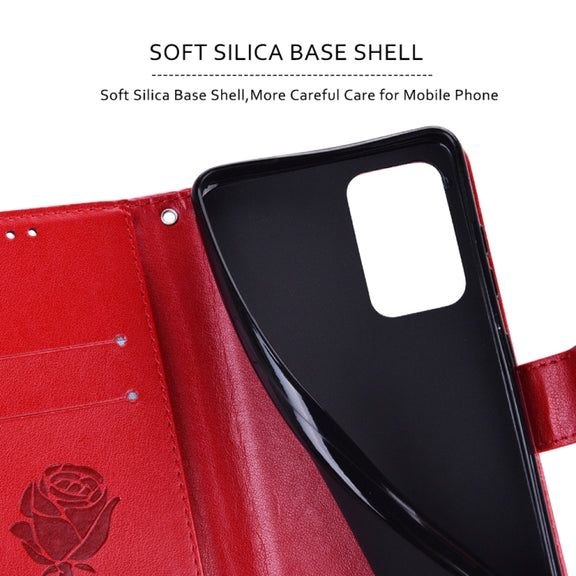For Xiaomi Redmi Note 13 4G Rose Embossed Flip PU Leather Phone Case(Red)