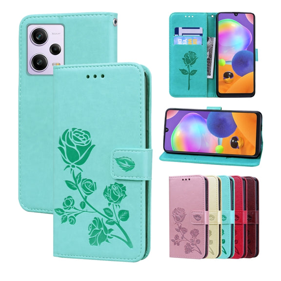 For Xiaomi Redmi Note 12 Pro 5G Global Rose Embossed Flip PU Leather Phone Case(Green)